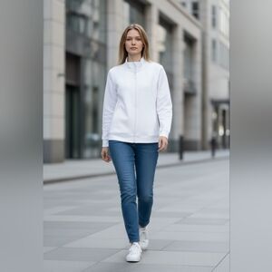 Talbots Cozy Crush Mockneck Jacket L White Zip-Up UV PROTECTION Sporty Casual
